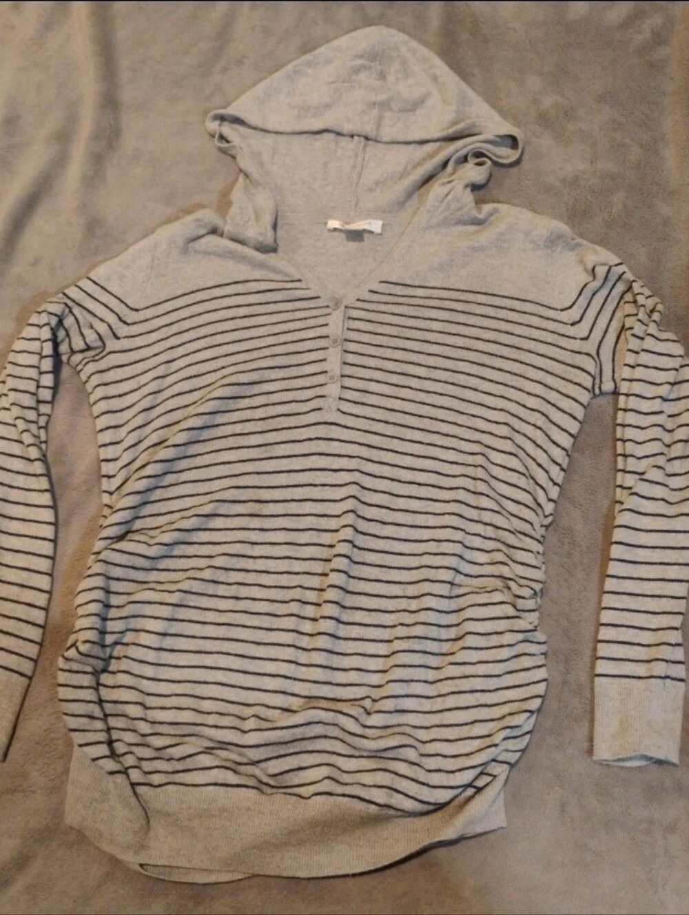 Motherhood Maternity Gray Striped Hoodie Sweater Ruched Pullover - Large